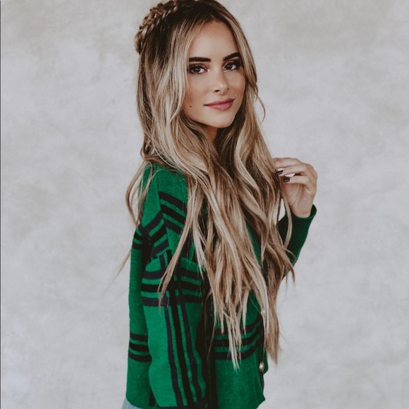 Tularosa Bellair Cardi In Green Plaid 